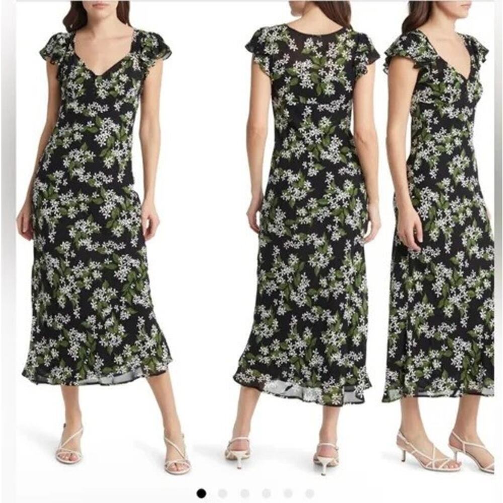 Reformation Floral Print Lisola Midi Dress Cap Sleeve Size XL NWT